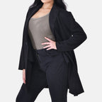 TAMSY Suedette Duster Coat (Size XXL - 24-26) - Black -  CB 35.5in