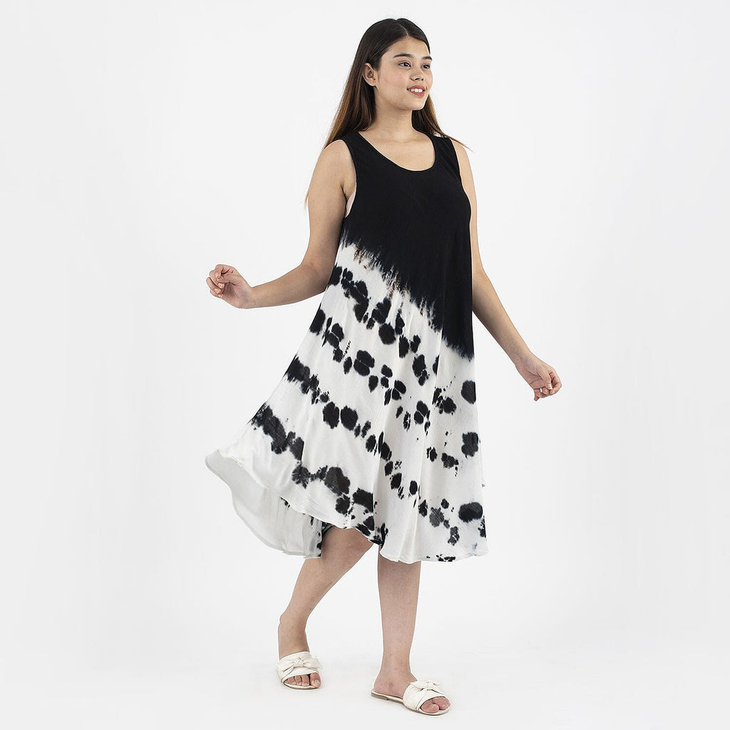 TAMSY 100% Viscose Umbrella Dress (Size - One Size Curve) - Black & White