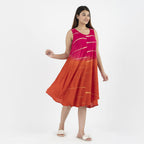 TAMSY 100% Viscose Umbrella Dress (Size - One Size Curve) - Pink & White