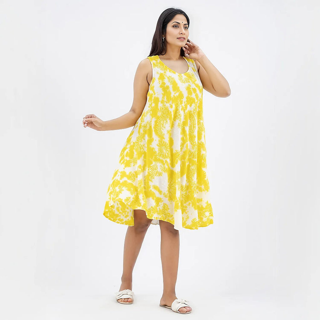 TAMSY 100% Viscose Umbrella Dress (Size - One Size) - Yellow