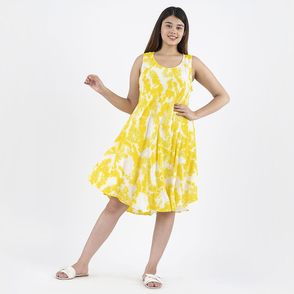 TAMSY 100% Viscose Umbrella Dress (Size - One Size Curve) - Yellow