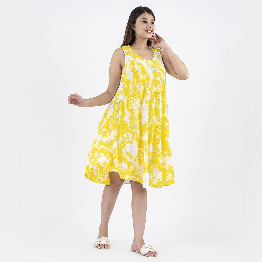 TAMSY 100% Viscose Umbrella Dress (Size - One Size Curve) - Yellow