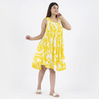 TAMSY 100% Viscose Umbrella Dress (Size - One Size Curve) - Yellow
