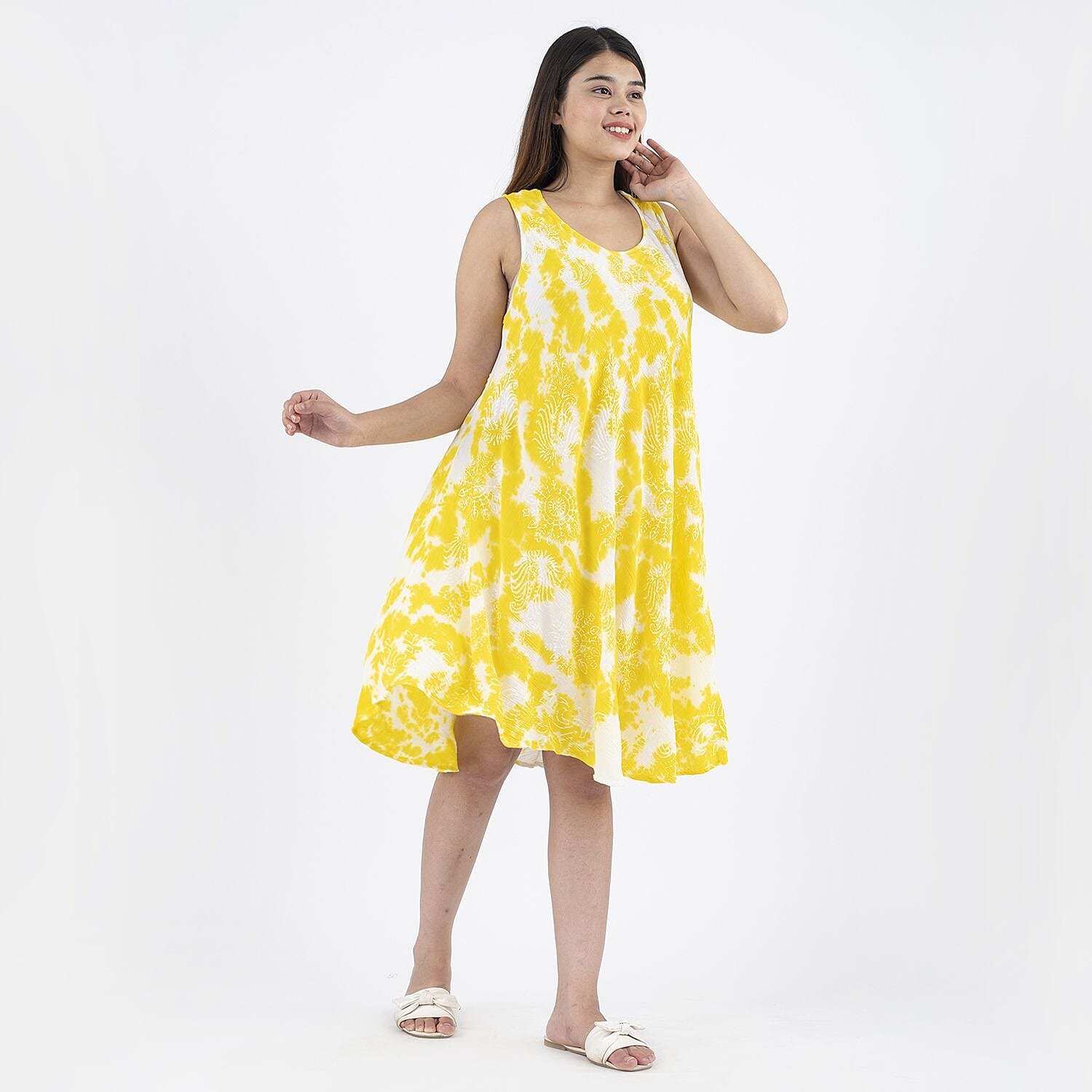 TAMSY 100% Viscose Umbrella Dress (Size - One Size Curve) - Yellow