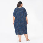 Tamsy V Neck 100% Viscose Kaftan Midi Dress (Curve Size 20-26) - Navy