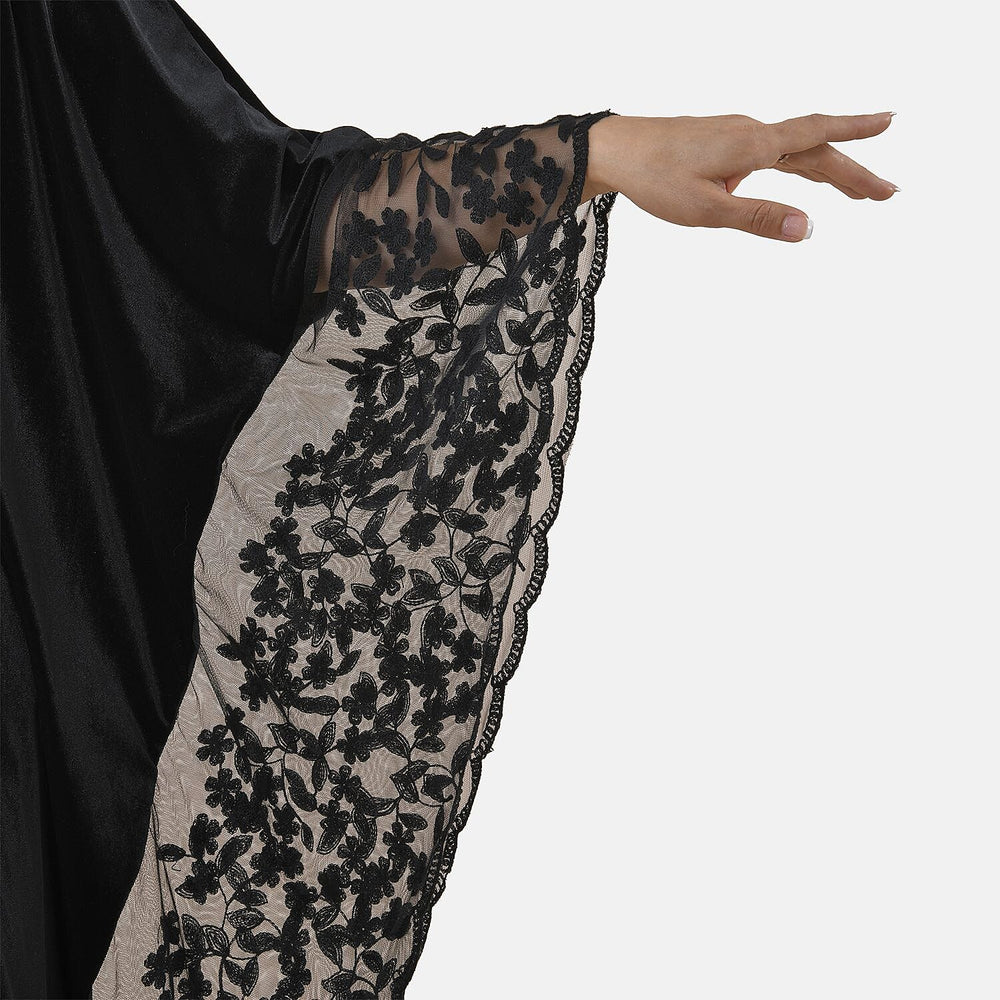 Tamsy Velvet Lace Trim Kaftan Maxi Dress (Size- 8-22) - Black