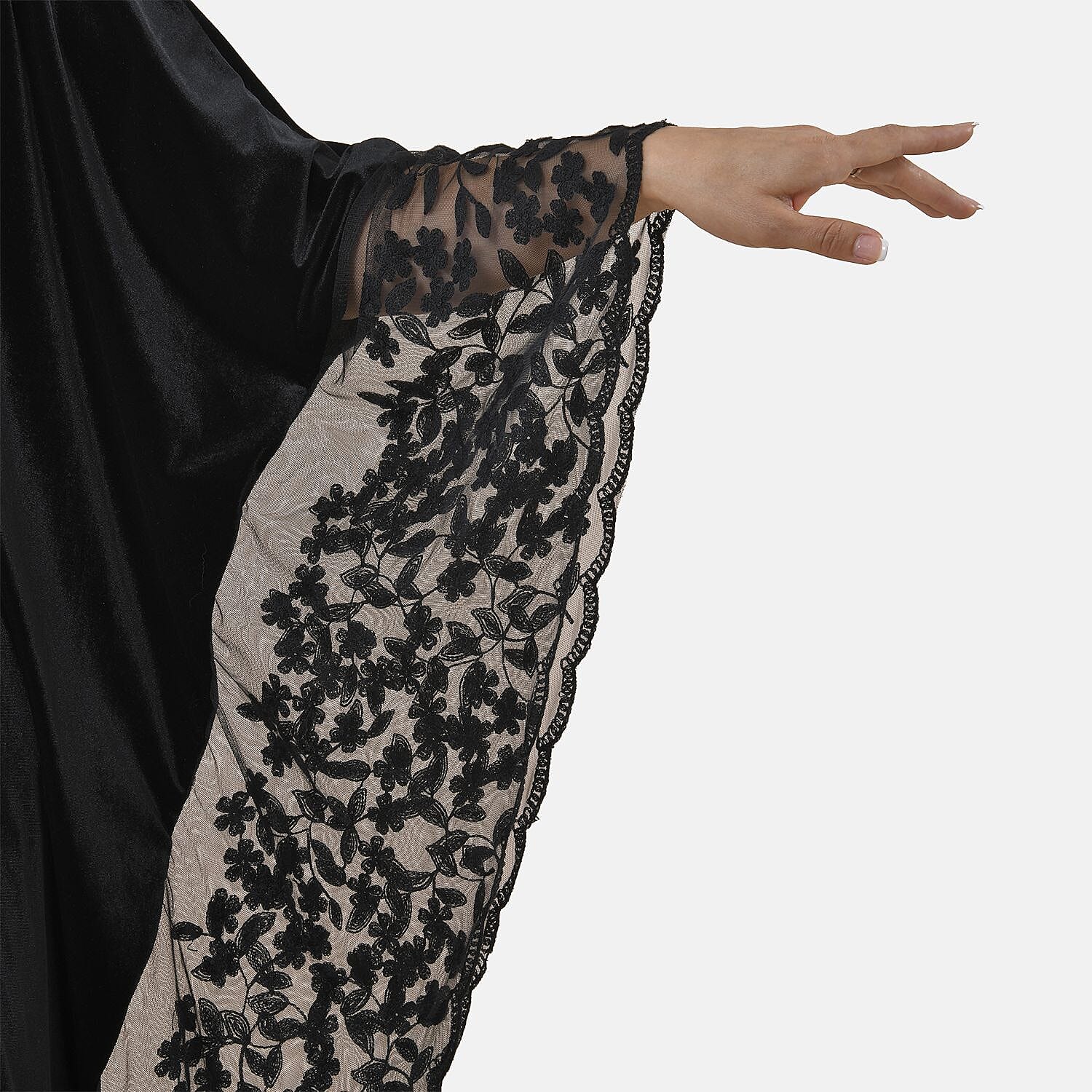 Tamsy Velvet Lace Trim Kaftan Maxi Dress (Size- 8-22) - Black