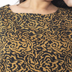 Tamsy 100% Viscose Animal Seamless Printed Top with smocking elastic sleeve opening (Size XL , 20 to 22) - Brown