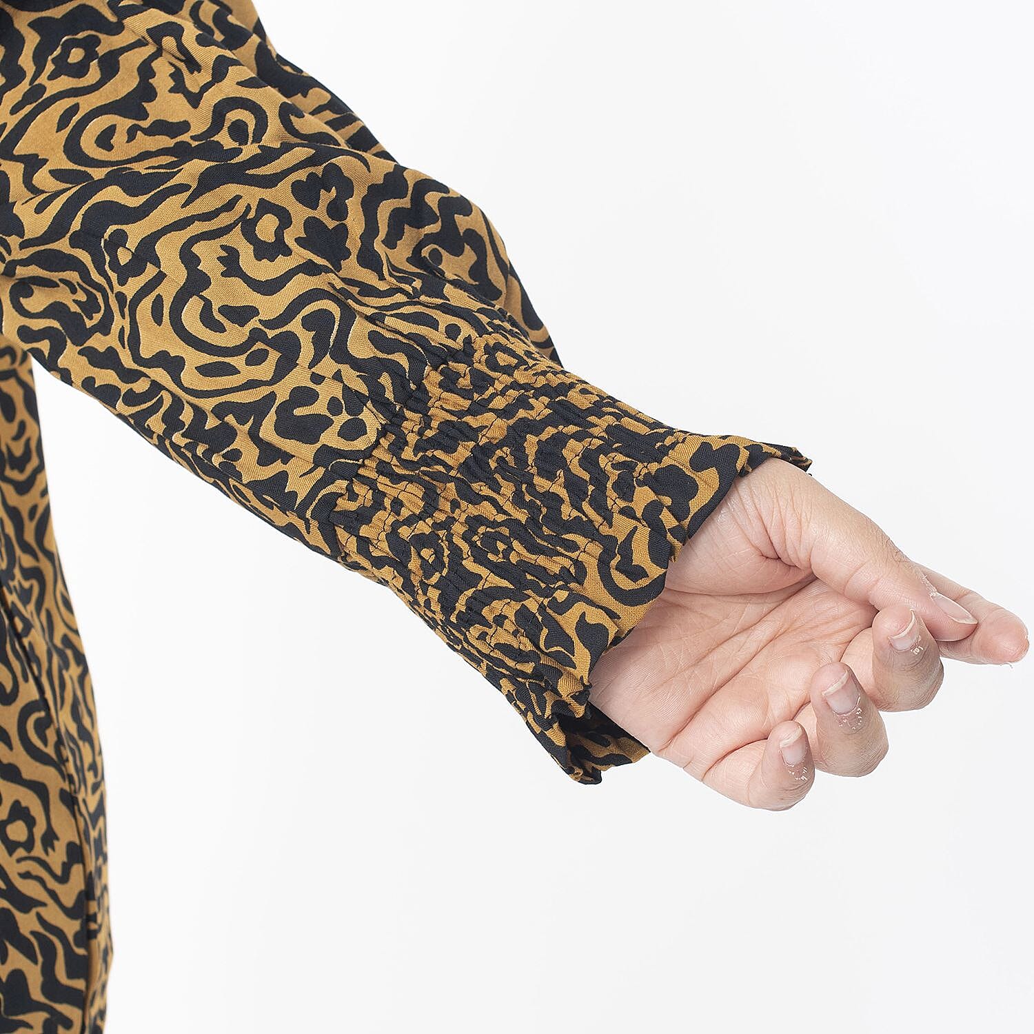 Tamsy 100% Viscose Animal Seamless Printed Top with smocking elastic sleeve opening (Size XL , 20 to 22) - Brown