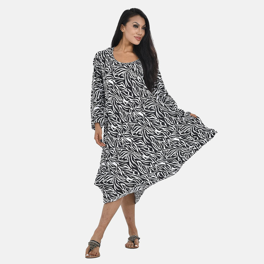 Tamsy 100% Viscose Blade Pattern Midi Dress (One Size,8- 18) - Black