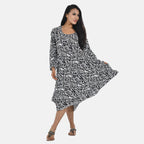 Tamsy 100% Viscose Blade Pattern Midi Dress (One Size,8- 18) - Black
