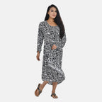 Tamsy 100% Viscose Blade Pattern Midi Dress (One Size,8- 18) - Black