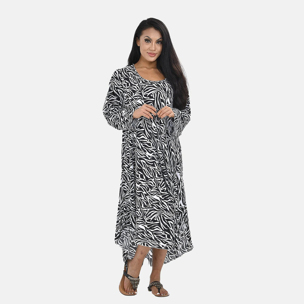 Tamsy 100% Viscose Blade Pattern Midi Dress (One Size,8- 18) - Black