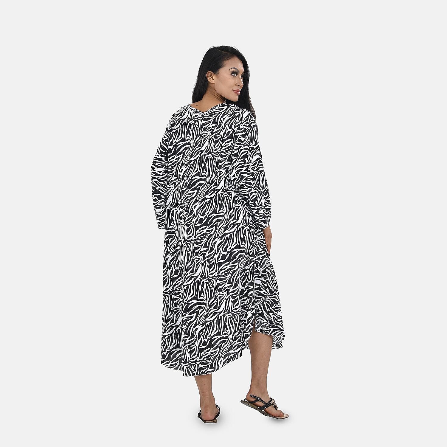 Tamsy 100% Viscose Blade Pattern Midi Dress (One Size,8- 18) - Black