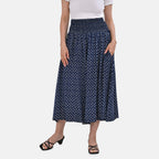 TAMSY 100% Viscose Daisy Smocked Waist Culotte (One Size) - Blue