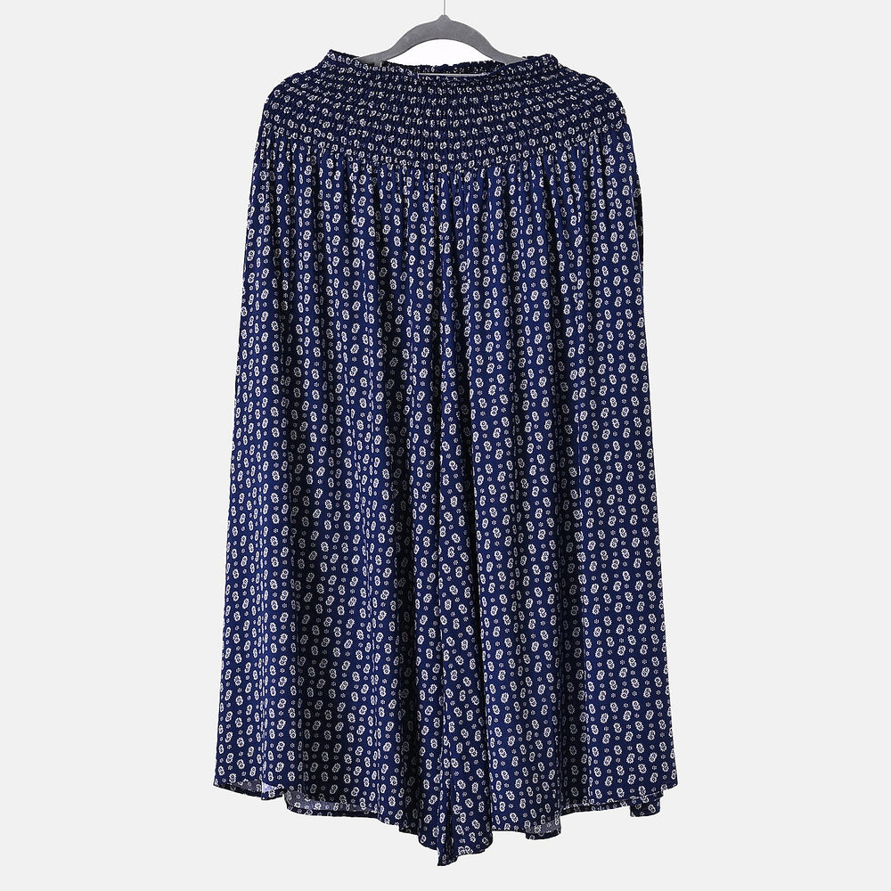 TAMSY 100% Viscose Daisy Smocked Waist Culotte (One Size Curve) - Blue