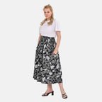 Tamsy 100% Viscose Paisley Printed Smocked Waist Culottes (Curve Size 20-26) - Black