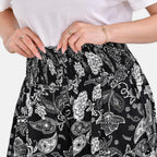 Tamsy 100% Viscose Paisley Printed Smocked Waist Culottes (Curve Size 20-26) - Black
