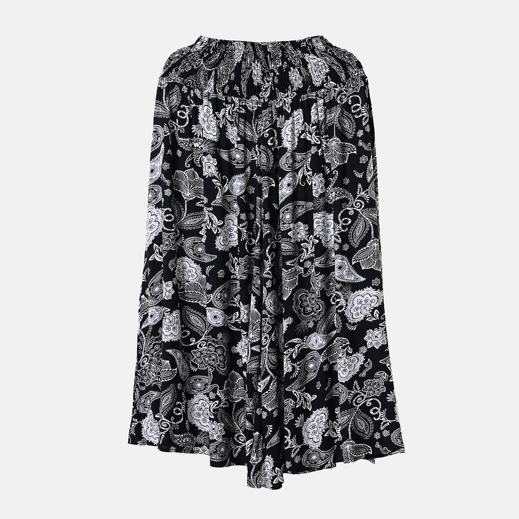 Tamsy 100% Viscose Paisley Printed Smocked Waist Culottes (Curve Size 20-26) - Black