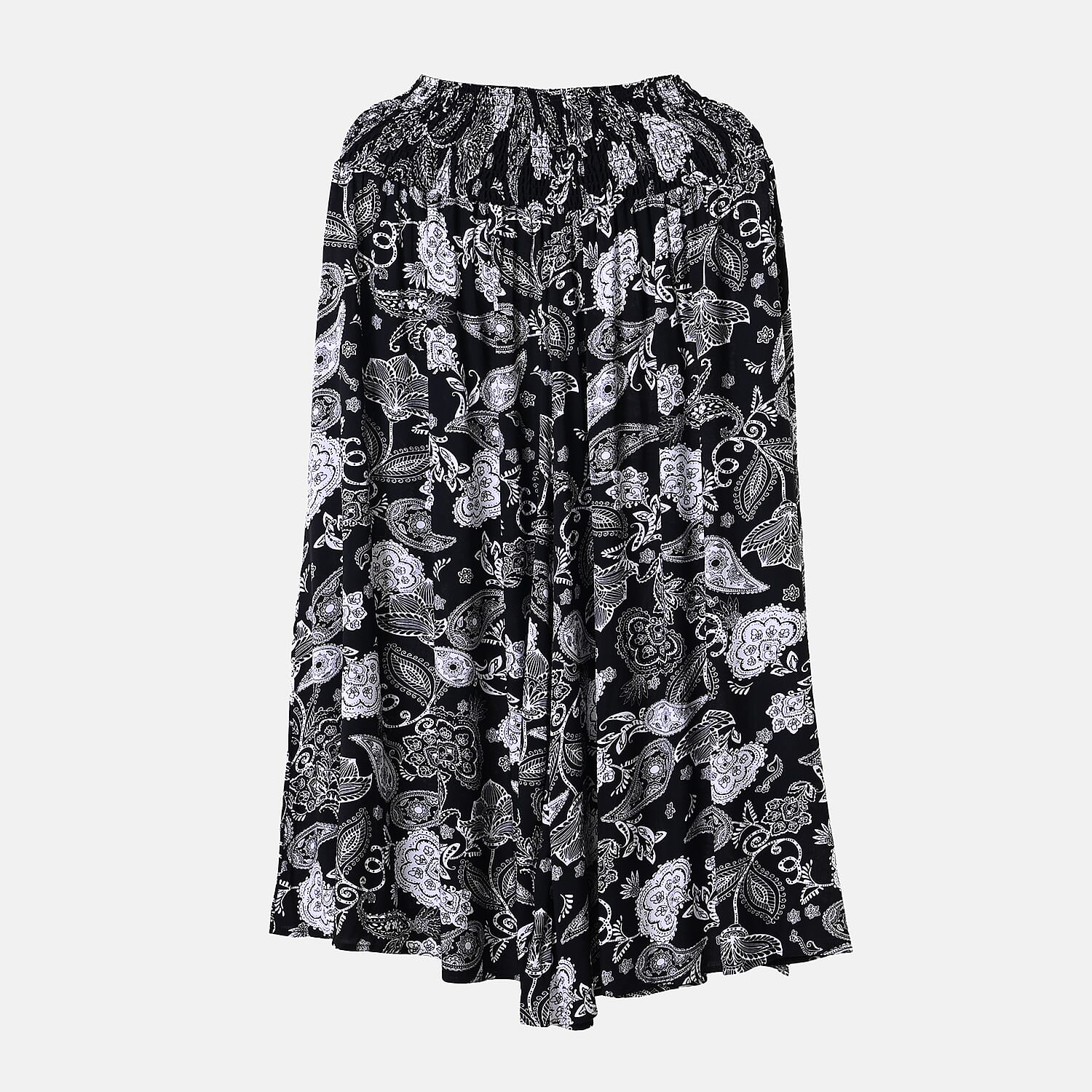 Tamsy 100% Viscose Paisley Printed Smocked Waist Culottes (Curve Size 20-26) - Black