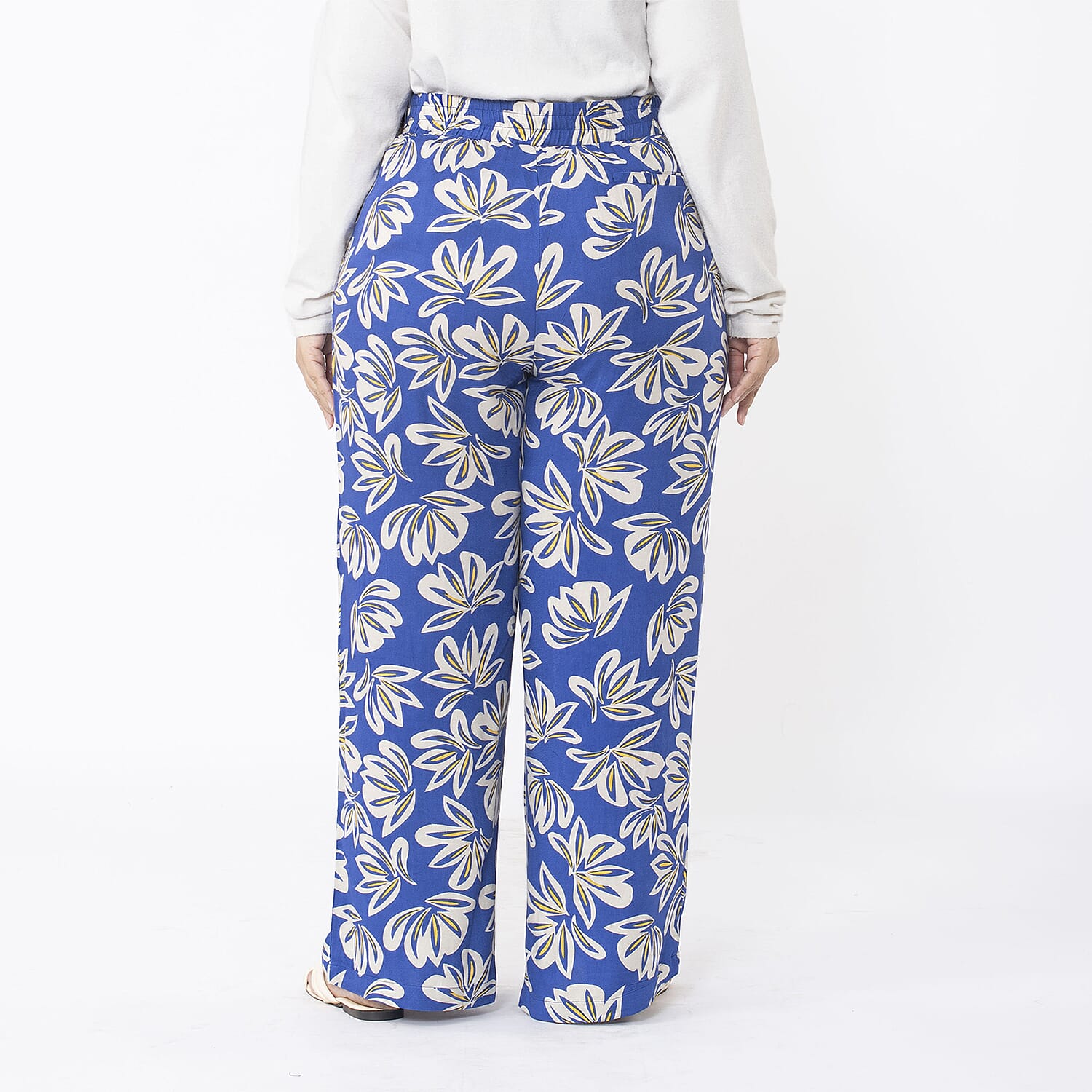 TAMSY Big Floral Pattern Trousers (Size M 12-14) - Blue
