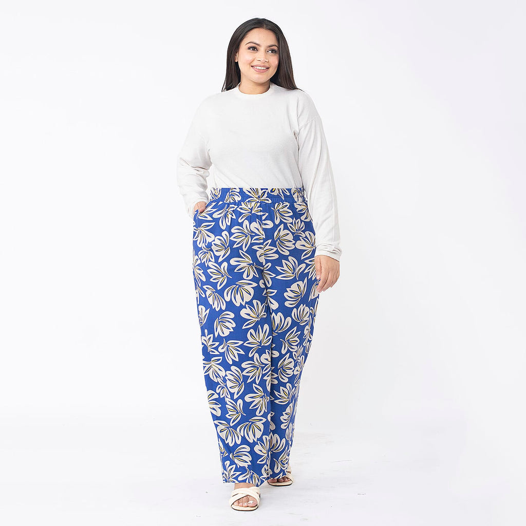 TAMSY Big Floral Pattern Trouser (Size XXL 24-26) - Blue
