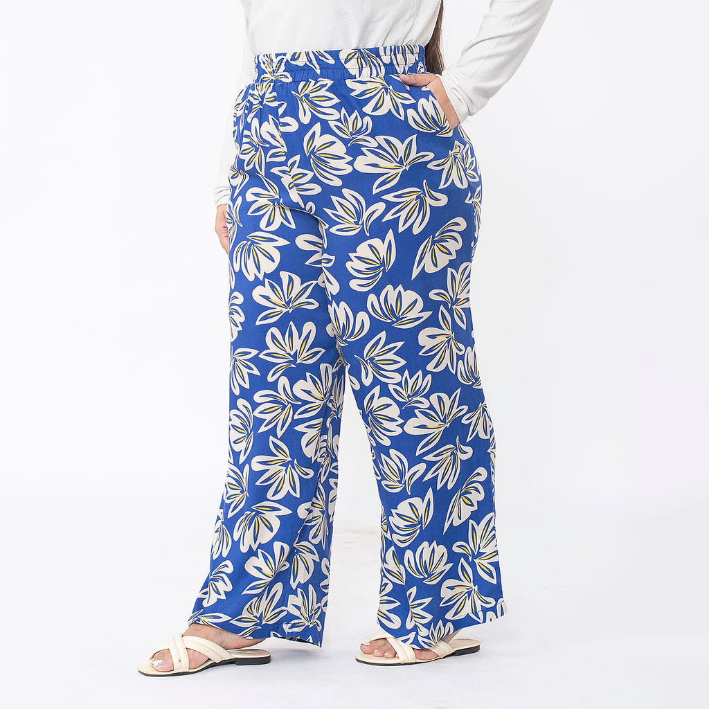 TAMSY Big Floral Pattern Trouser (Size XXL 24-26) - Blue
