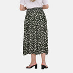 TAMSY 100% Viscose Floral Pattern Smocked Waist Culotte (One Size Curve) - Green