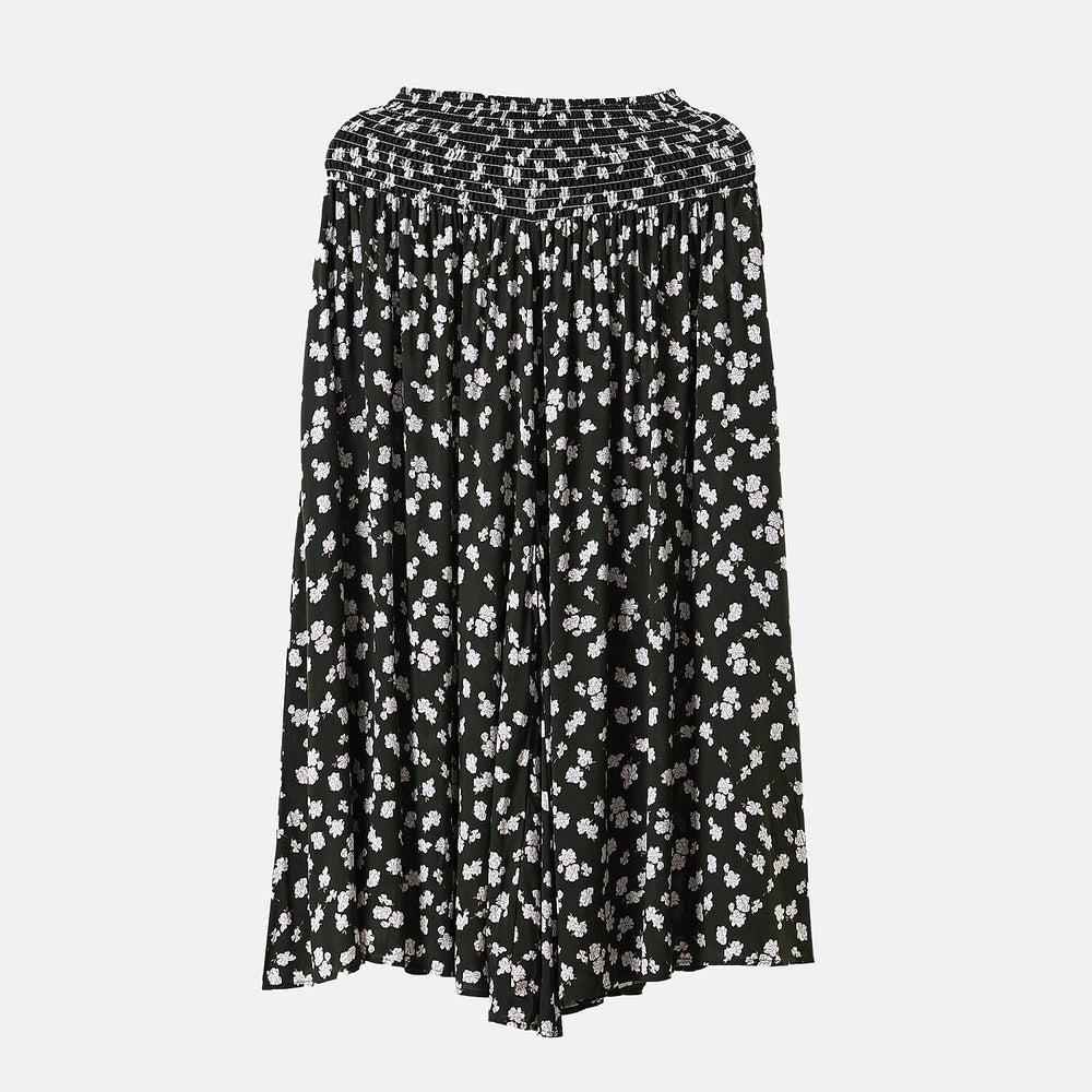 TAMSY 100% Viscose Floral Pattern Smocked Waist Culotte (One Size Curve) - Green