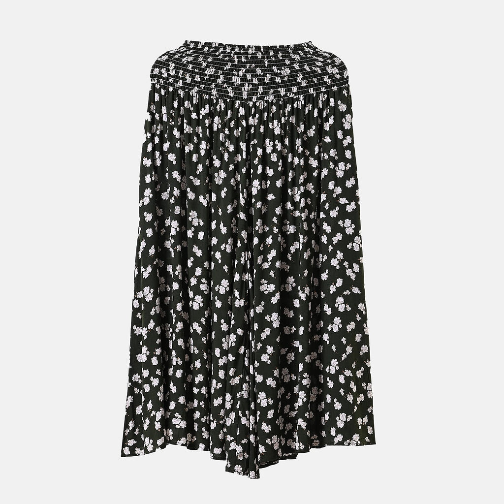 TAMSY 100% Viscose Floral Pattern Smocked Waist Culotte (One Size Curve) - Green
