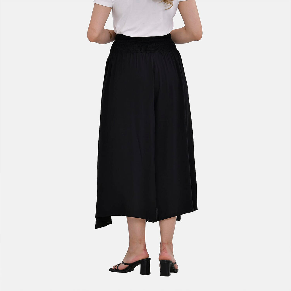 TAMSY 100% Viscose Smocked Waist Culottes (One Size) - Black