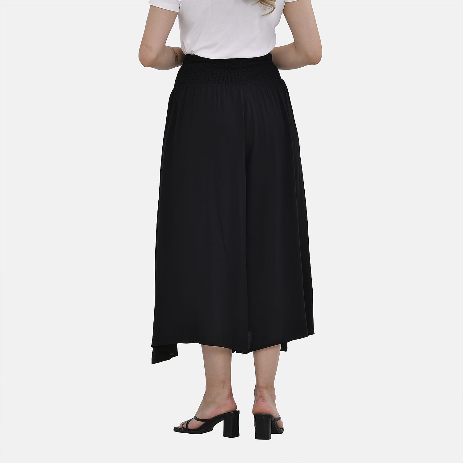 TAMSY 100% Viscose Smocked Waist Culottes (One Size) - Black
