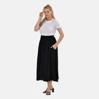 TAMSY 100% Viscose Smocked Waist Culottes (One Size Curve) - Black