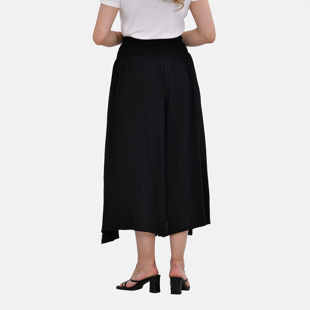 TAMSY 100% Viscose Smocked Waist Culottes (One Size Curve) - Black
