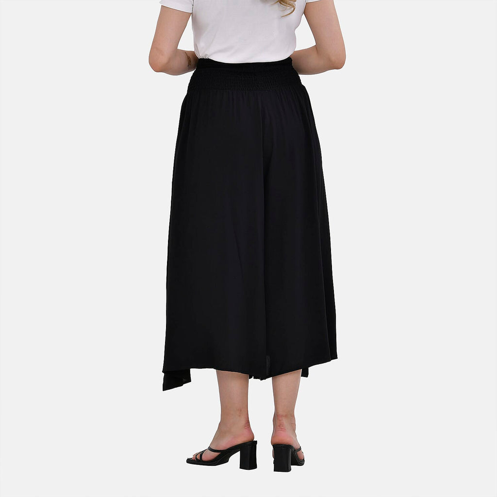 TAMSY 100% Viscose Smocked Waist Culottes (One Size Curve) - Black