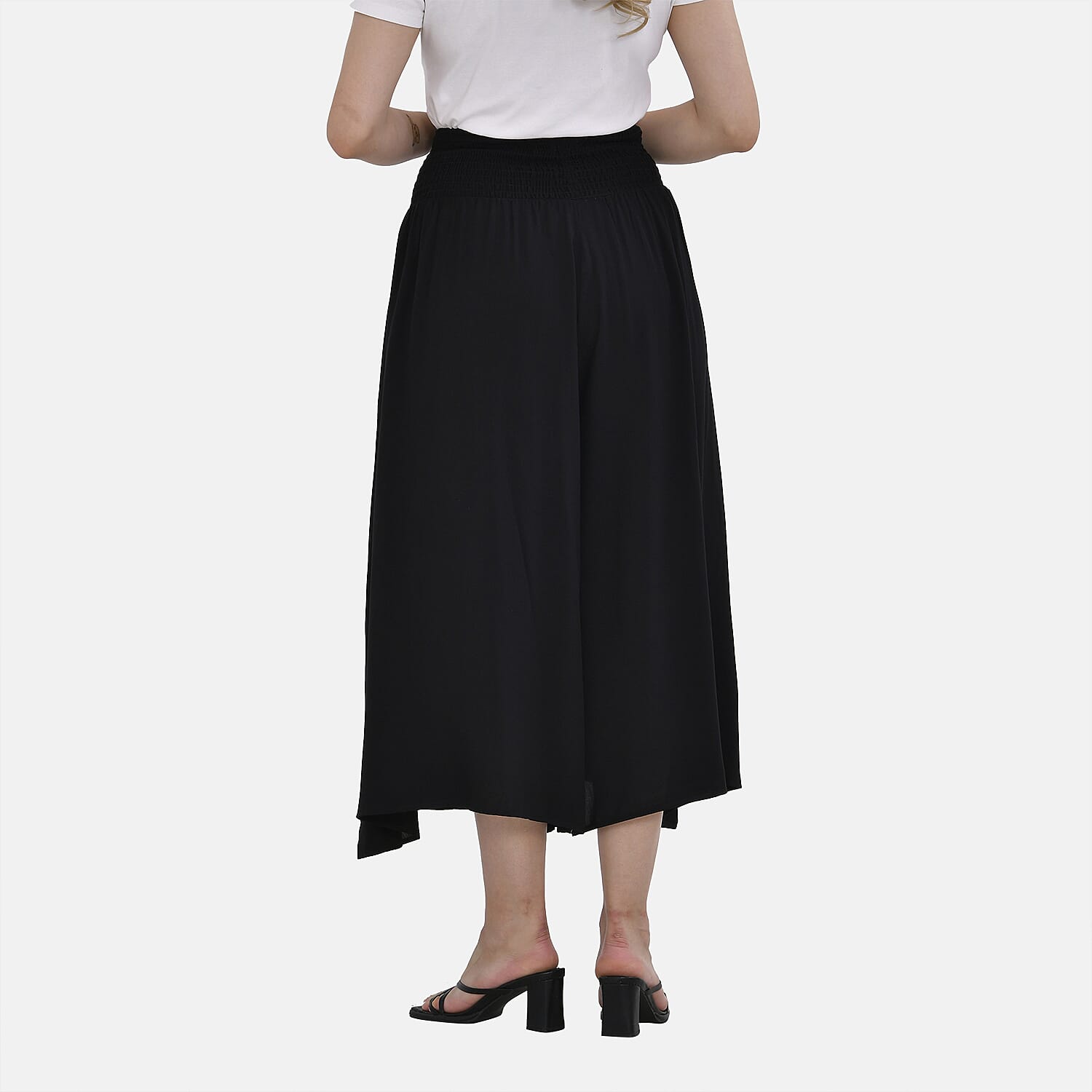 TAMSY 100% Viscose Smocked Waist Culottes (One Size Curve) - Black