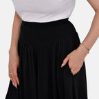 TAMSY 100% Viscose Smocked Waist Culottes (One Size Curve) - Black
