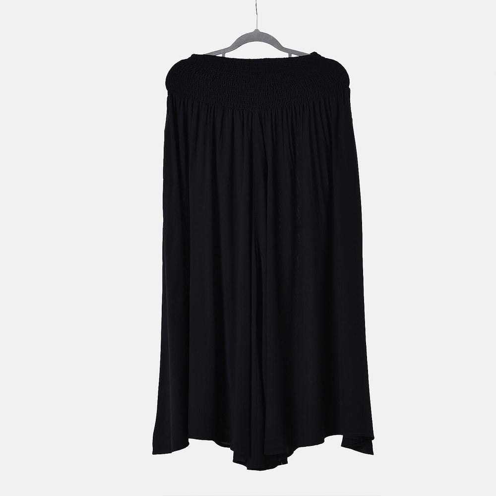 TAMSY 100% Viscose Smocked Waist Culottes (One Size Curve) - Black