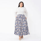TAMSY 100% Viscose Floral Printed Skirt With Elastic on Waist (Size M) - Grey