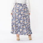 TAMSY 100% Viscose Floral Printed Skirt With Elastic on Waist (Size M) - Grey