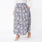 TAMSY 100% Viscose Floral Printed Skirt With Elastic on Waist (Size M) - Grey