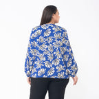 TAMSY 100% Viscose Floral Printed V Neck Full Sleeve Top with Elastic at Cuffs (Size S,08-10) - Navy