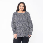 TAMSY 100% Viscose Floral Printed Bishop Sleeve Top  (Size L,16-18) - Navy