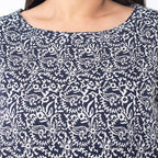 TAMSY 100% Viscose Floral Printed Bishop Sleeve Top  (Size L,16-18) - Navy