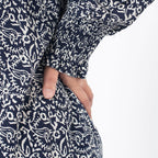 TAMSY 100% Viscose Floral Printed Bishop Sleeve Top  (Size L,16-18) - Navy
