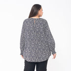 TAMSY 100% Viscose Floral Printed Bishop Sleeve Top  (Size XXL, 24-26) - Navy