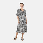 Tamsy 100% Viscose Floral Pattern Lace Trim Dress  - Black and Multi
