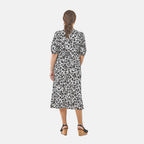 Tamsy 100% Viscose Floral Pattern Lace Trim Dress  - Black and Multi