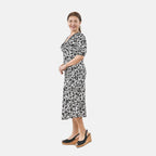 Tamsy 100% Viscose Floral Pattern Lace Trim Dress  - Black and Multi