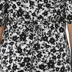 Tamsy 100% Viscose Floral Pattern Lace Trim Dress  - Black and Multi